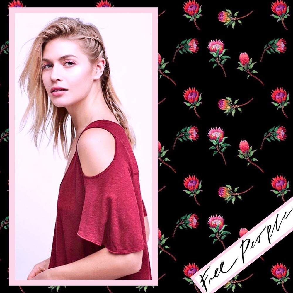 Free People Bittersweet Tee with Shoulder Cutouts EUC in Wine / Burgundy - Picture 4 of 12